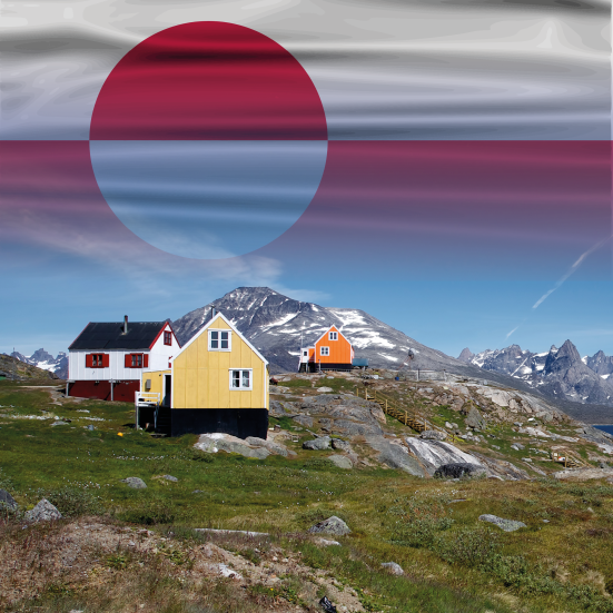 Billede fra Colourbox af grønlandsk landskab med huse