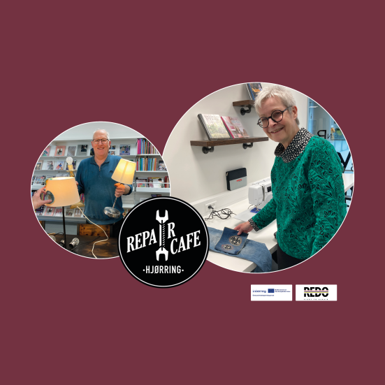 Billeder fra Repair Café med logoer