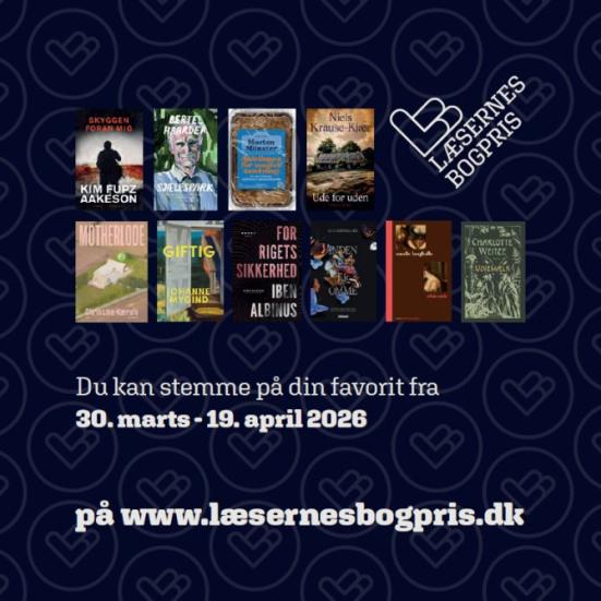 Bogforsider af de 10 nominerede bøger til Læsernes Bogpris