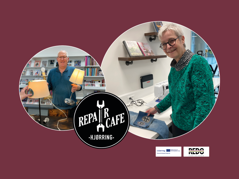 Billeder fra Repair Café med logoer