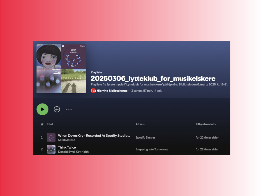 Billede fra Spotify af lytteklubbens playliste
