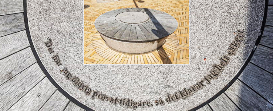 Granitbænk med Pippi-citat i Helsingborg / foto: Alex Bergdahl